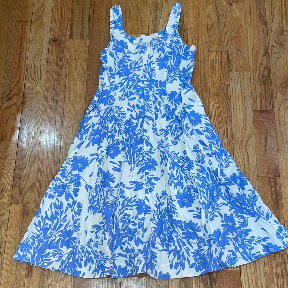 NEW A New Day Corset Midi A-Line Dress  Blue  White Floral  sz  10